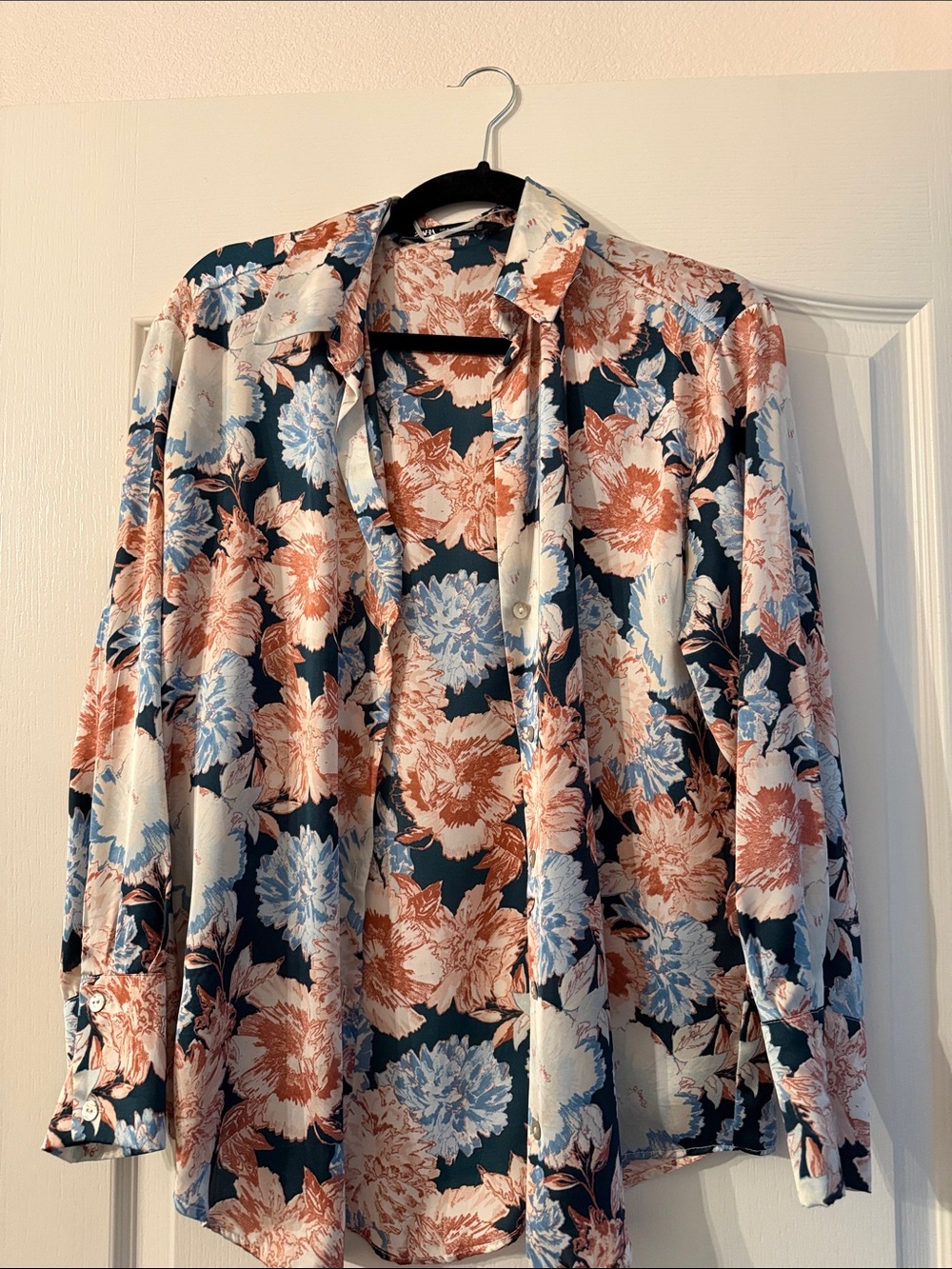 Floral Button-Up Shirt in Teal, Rust & Cream